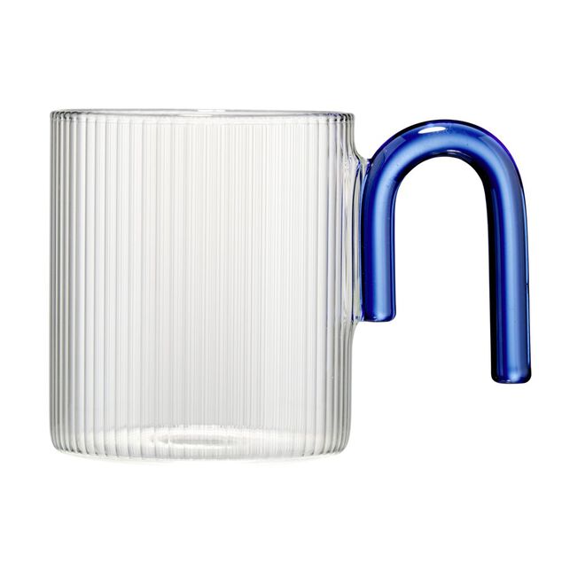 Mug en verre 30cl transparent avec anse color&eacute;e forme U &Oslash;8xH9cm (3 mod&egrave;les)