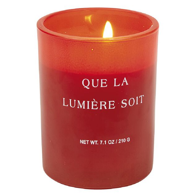Bougie parfumée orange dans verre avec message imprimé