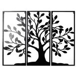 Arbre de vie triptyque d&eacute;coration murale en m&eacute;tal noir L90xH70cm