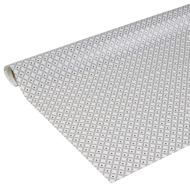 Nappe ronde toile cirée motif gris et rouge Ø160 cm