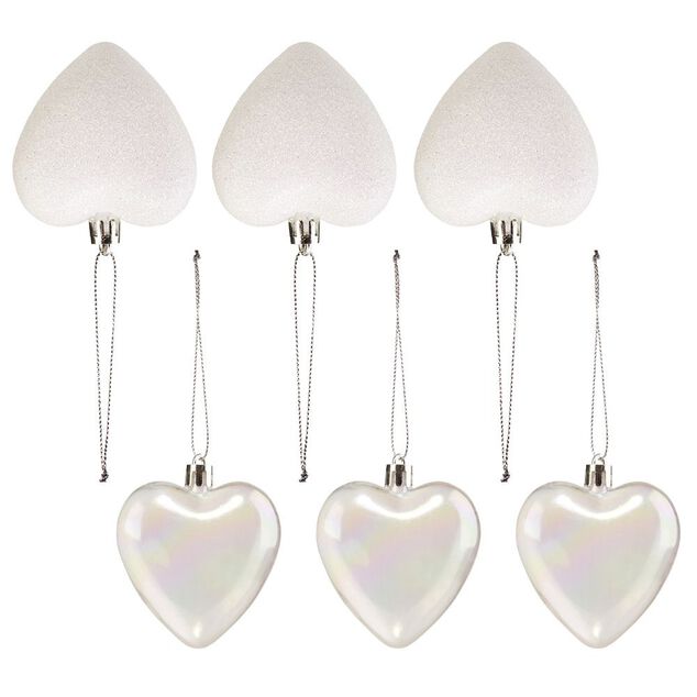 Suspension de No&euml;l Coeur blanc et transparent H7cm X6