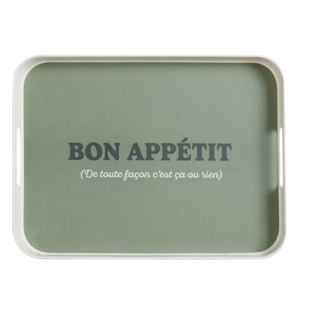 Plateau de service Bon appétit en mélaminé vert 29x39cm