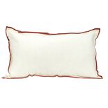 Coussin rectangulaire en lin et coton blanc bord orange 30x50cm