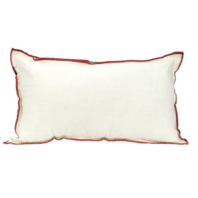 Coussin rectangulaire en lin et coton blanc bord orange 30x50cm
