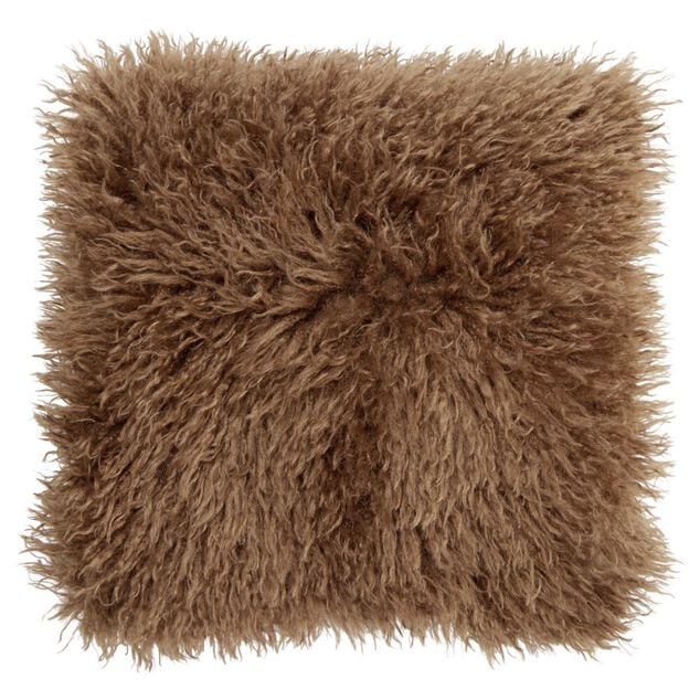 Coussin carré fausse fourrure longue 40x40cm (2 modèles beige ou taupe)