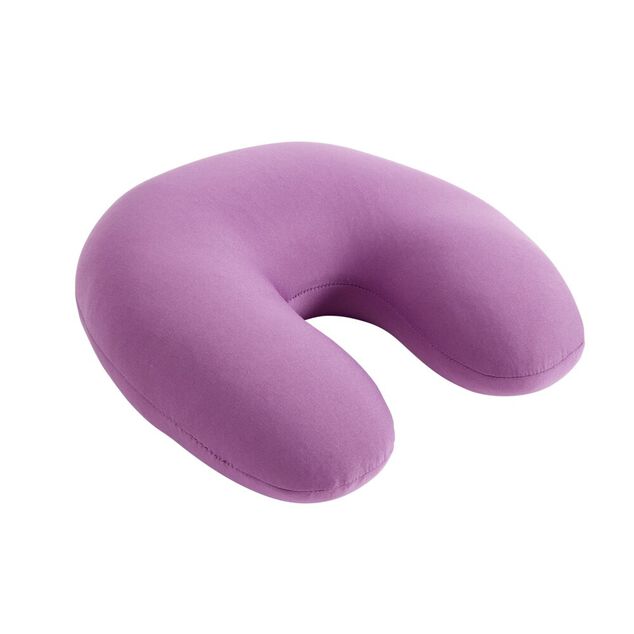 Coussin de voyage microbilles support nuque ergonomique rose 28x28cm