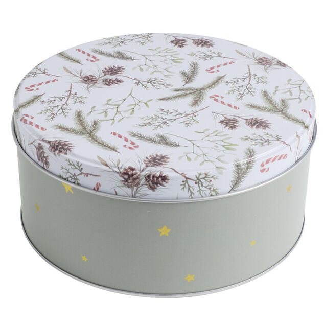 Bo&icirc;te alimentaire ronde avec couvercle imprim&eacute; No&euml;l m&eacute;tal &Oslash;19XH9 cm