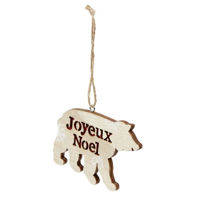 D&eacute;coration de No&euml;l ours en bois &agrave; suspendre