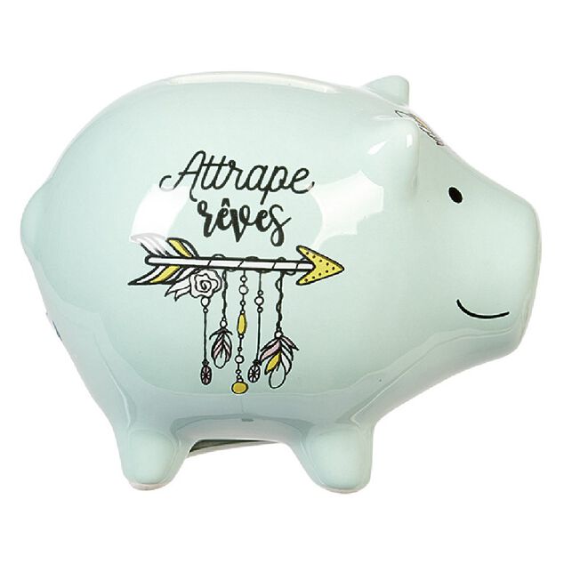 Tirelire cochon bleu attrape r&ecirc;ves