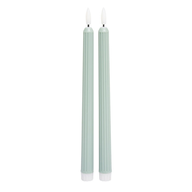 Lot de 2 bougies chandelles LED vertes &Oslash;2,2xH22,5cm