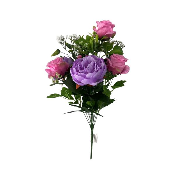 Fleur artificielle piquet rose/pivoine violet et rose 11 t&ecirc;tes