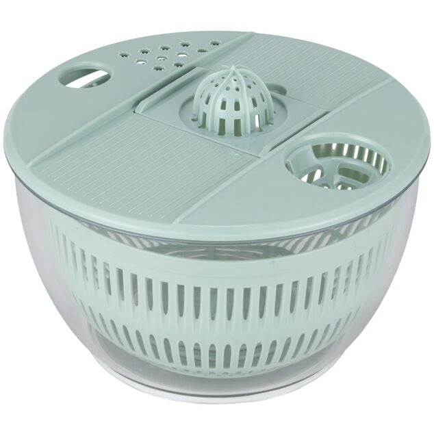 Essoreuse &agrave; salade et mandoline 2en1 plastique bleu 7 pi&egrave;ces &Oslash;22,5xH13cm