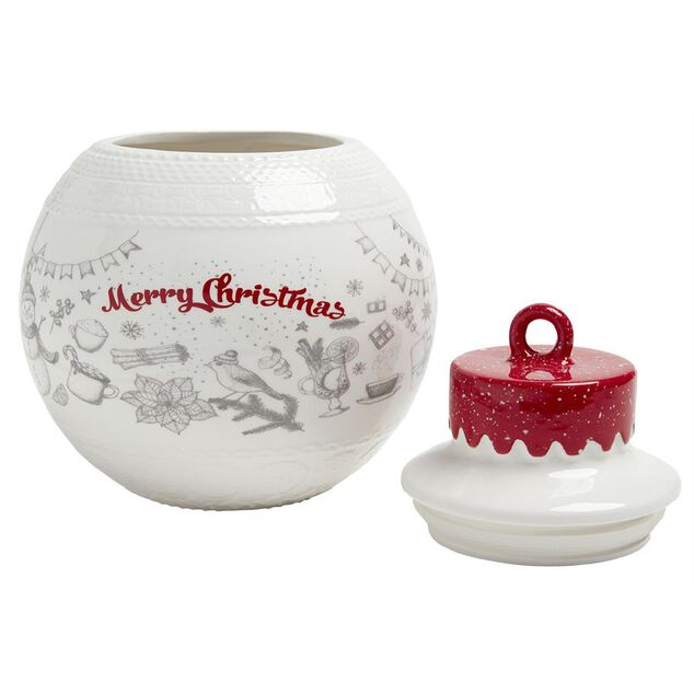Bonbonnière en céramique décor Noël rouge blanc (2 modèles)