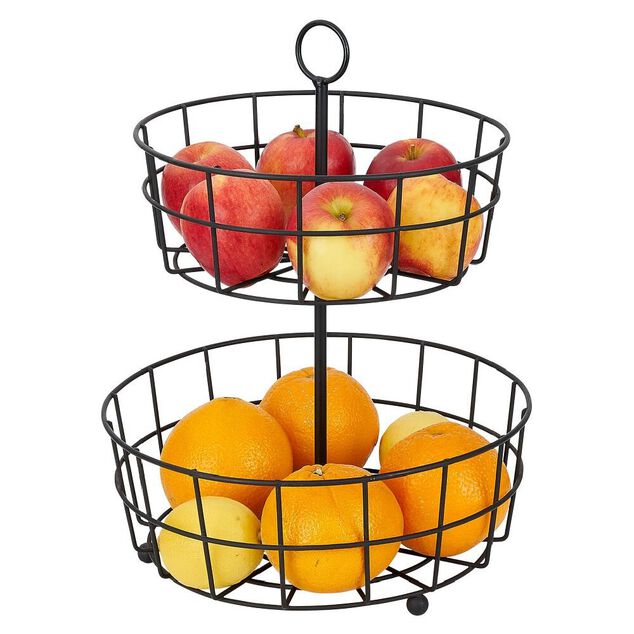 Corbeille &agrave; fruits 2 niveaux m&eacute;tal noir &Oslash;28xH38cm