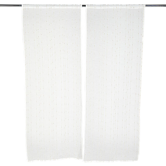 Vitrage droit passe tringle x2 blanc broderie fil beige 60x90cm