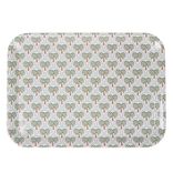 Plateau rectangulaire m&eacute;lamin&eacute; motif Indie palmier vert et gris 30x41,5cm