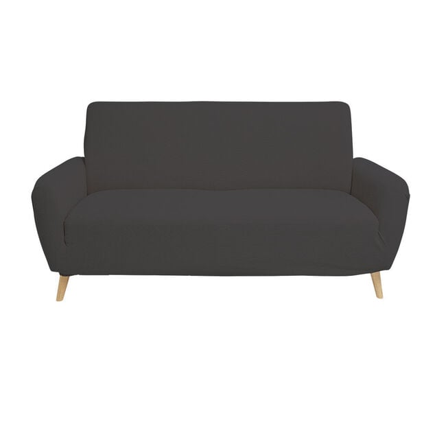 Prot&egrave;ge canap&eacute; extensible 2 places L145-185cm velours c&ocirc;tel&eacute; gris fonc&eacute;