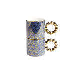 Lot de 2 mugs 30cl design chic bleu fonc&eacute; et dor&eacute;