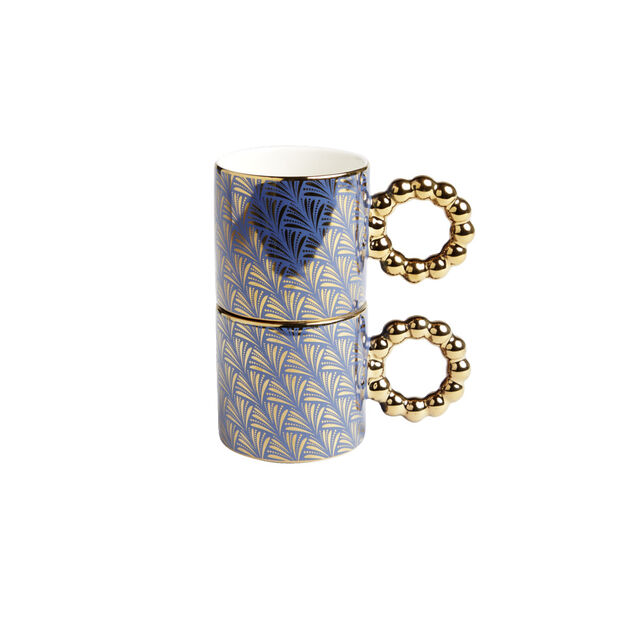 Lot de 2 mugs 30cl design chic bleu fonc&eacute; et dor&eacute;