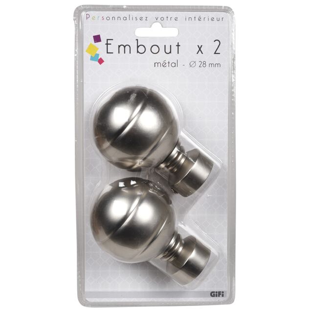 Embout pour tringle &agrave; rideaux x2 couleur m&eacute;tal nickel