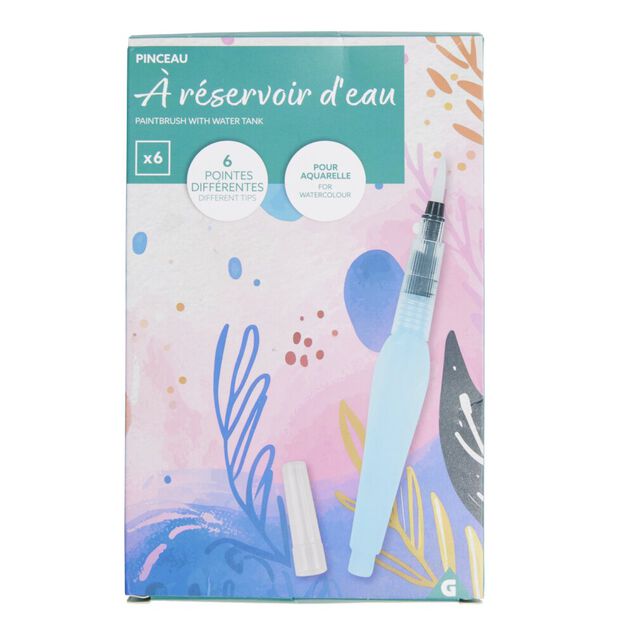 Pinceaux &agrave; r&eacute;servoir d'eau pour aquarelle L20cm 6 pi&egrave;ces