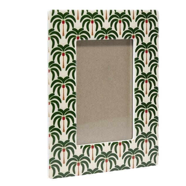 Cadre photo bord c&eacute;ramique motif palmiers 17x22cm pour photo 10x15cm