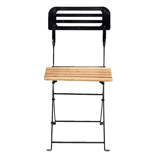 Chaise de jardin pliante Bali m&eacute;tal noir et bois brun 39xP48xH78cm