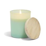 Bougie citronnelle couvercle bois verre vert &Oslash;7xH8,5cm