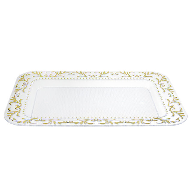 Plateau en plastique d&eacute;cor oriental dor&eacute; 38x27xH2,5cm