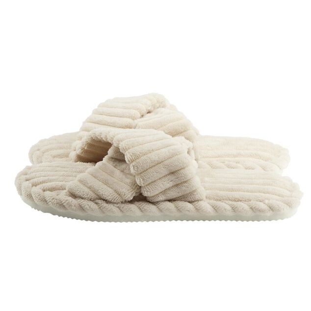 Chaussons femme lani&egrave;res crois&eacute;es velours c&ocirc;tel&eacute; beige (du 36 au 41)