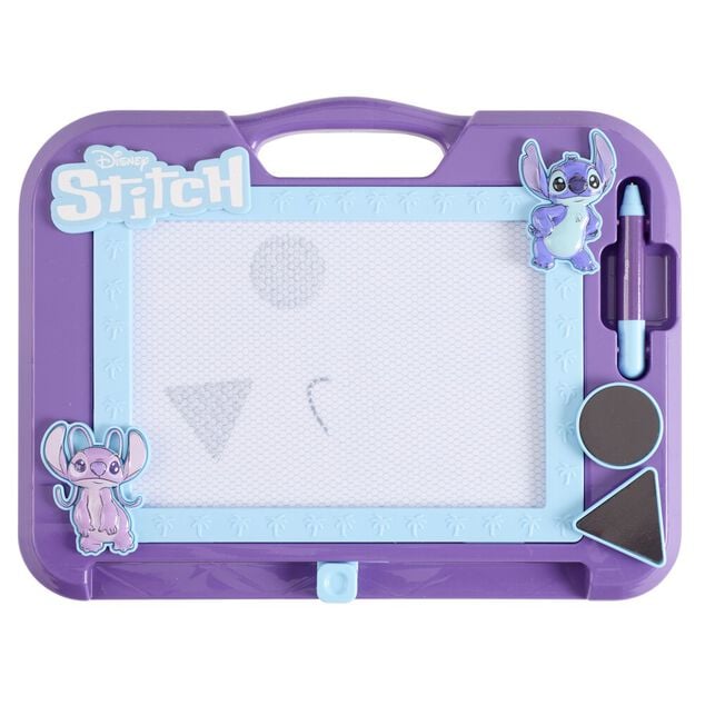 Ardoise magn&eacute;tique Disney Stitch 1 stylet et 2 tampons plastique violet 24x26cm