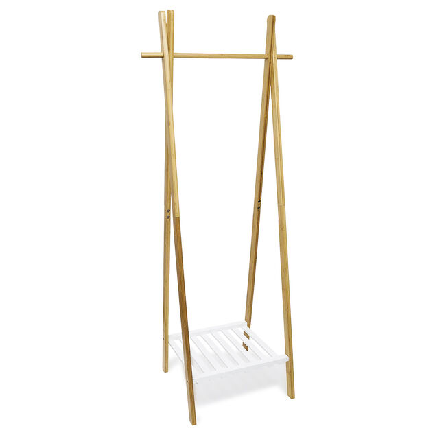 Portant bambou avec &eacute;tag&egrave;re pour accessoires 64x44xH160cm