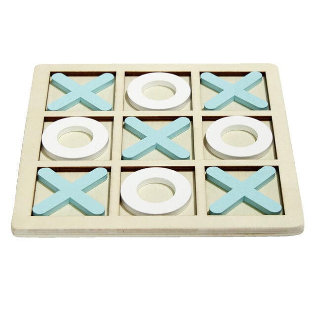 Jeu de morpion bois 14x14cm blanc/orange ou blanc/bleu