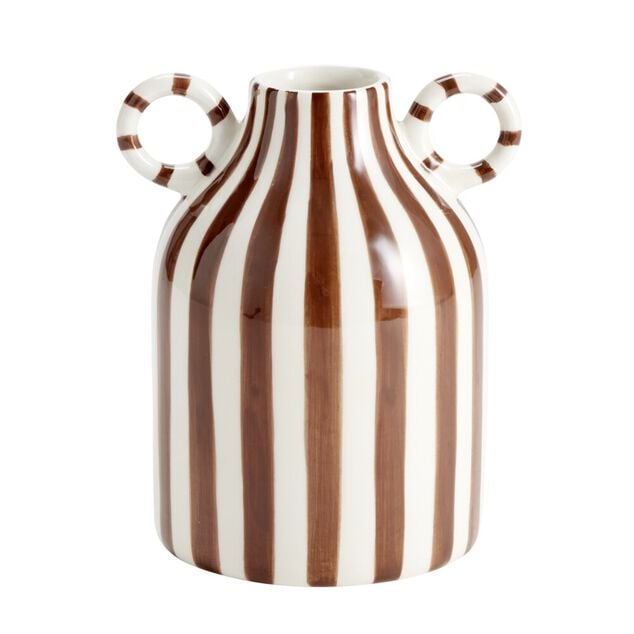 Vase avec anses c&eacute;ramique &agrave; rayures 12,5x10,5xH15,5cm