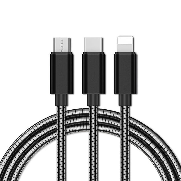 Adaptateur métal USB 3 en 1 USB-C - micro USB - Lightning