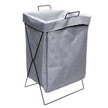 Panier &agrave; linge tissu coton beige structure m&eacute;tal 36x28xH55cm