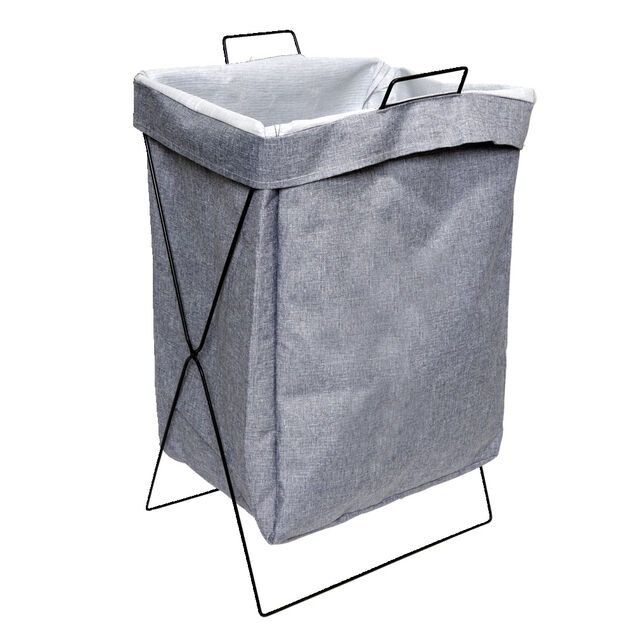 Panier &agrave; linge tissu coton beige structure m&eacute;tal 36x28xH55cm