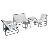 Salon de jardin Oslow 6 personnes acier et textil&egrave;ne gris fonc&eacute; et blanc