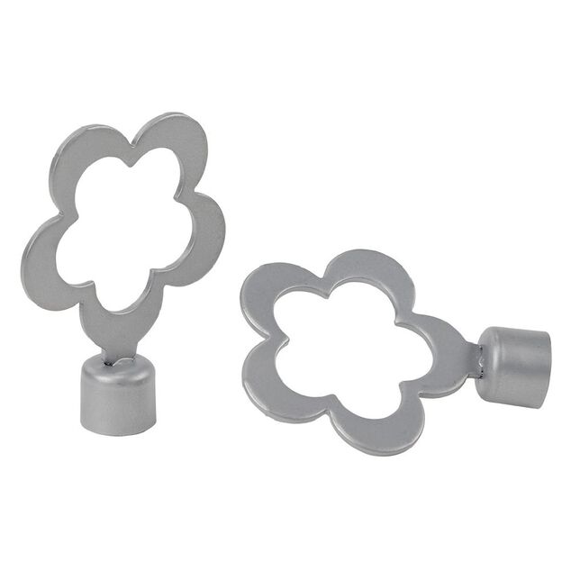 Embout tringle à rideau Ø16 mm métal forme fleur gris mat x2