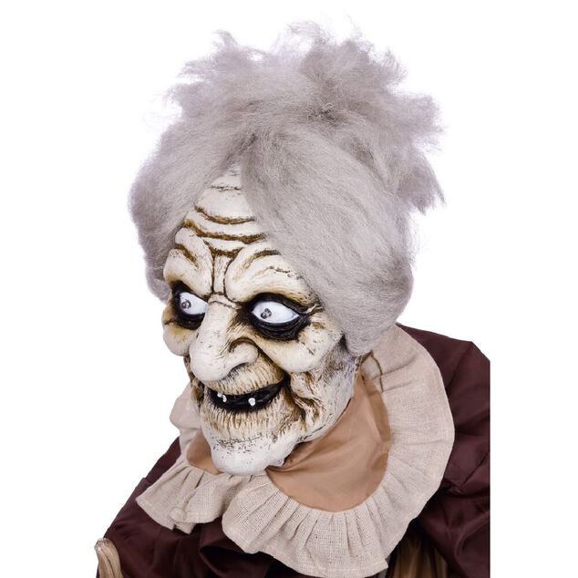 Automate vieille dame anim&eacute;e et sonore Halloween 150cm