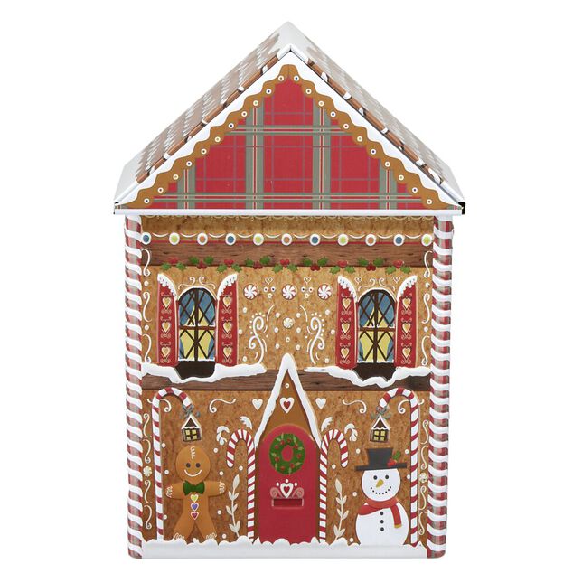 Bo&icirc;te alimentaire forme maison pain d'&eacute;pice m&eacute;tal L14X9XH22 cm