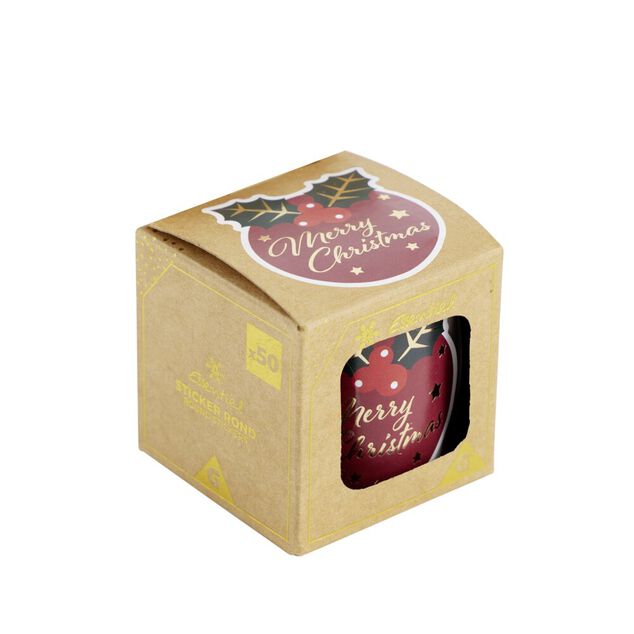 &Eacute;tiquette pour paquet cadeau No&euml;l ronde Merry Christmas 50 pi&egrave;ces