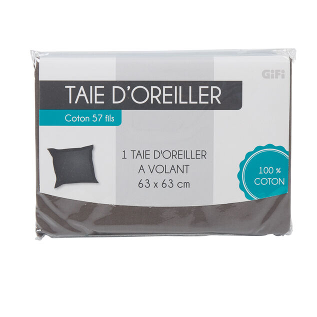 Taie d oreiller gris fonc&eacute; avec volant