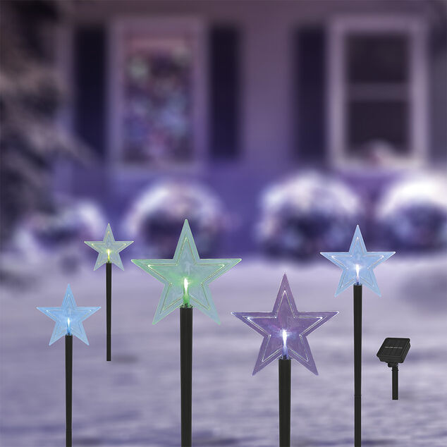 Borne solaire à planter étoile 1LED multicolore H30cm x5