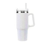 Mug isotherme inox 900ml avec paille plastique gris strass H26cm