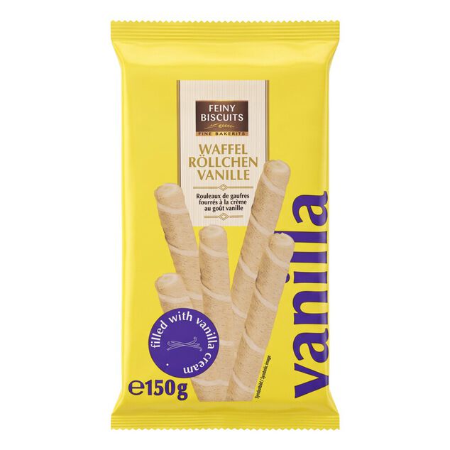 Gaufrettes roul&eacute;es fourr&eacute;s cr&egrave;me vanille 150gr