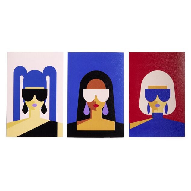 Lot de 3 affiches papier rose rouge et bleu 10x15cm