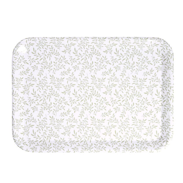 Plateau rectangulaire motif feuillage blanc et vert 27x38cm