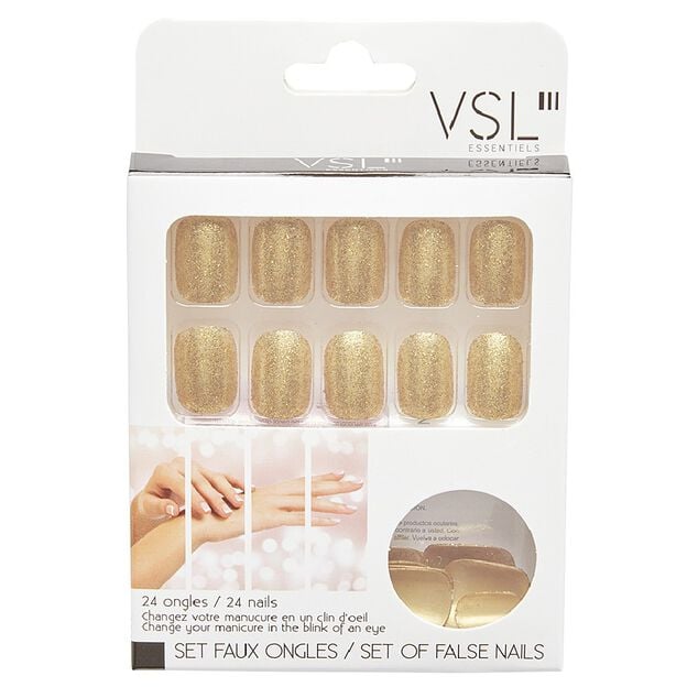 Kit faux ongles paillet&eacute;s dor&eacute;s 24 pi&egrave;ces