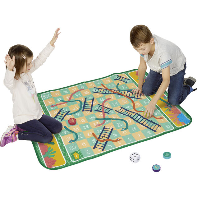 Tapis jeu des serpents XL avec pions et d&eacute; 130x93cm